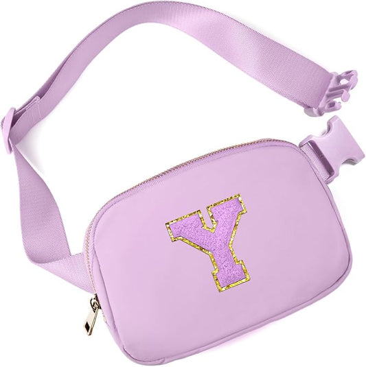 Gitus Gifts for 8 9 10 11 12 Year Old Girls Belt Bag Fanny Pack Crossbody Bags with Initial Letter Patch Cute Stuff Birthday Gifts for Teen Girls Women Personalized Trend Stuff (Lavender-Y)