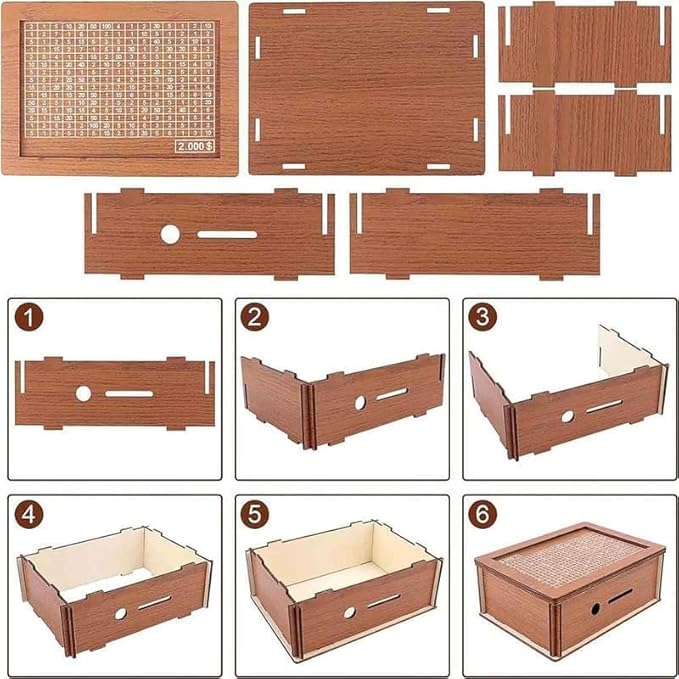 Wooden Coin Bank Money Saving Box, Cash Vault Wooden Savings Box, Wooden Digital Piggy Bank with Counting Target, Money Vault Savings for Boys and Girls (5000 Savings Challenge Box)