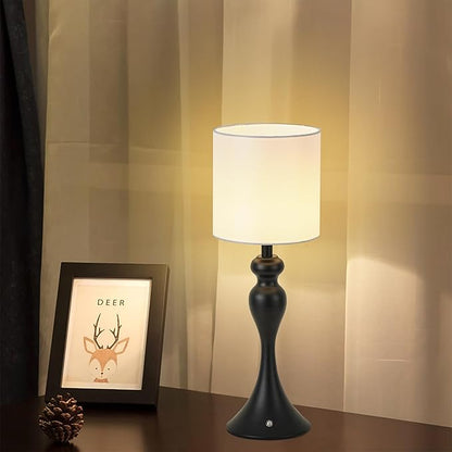 Table Lamp for Bedroom, Cordless Bedside Lamps for Living Room, Touch 3-Way Dimmable Desk Lamp for Night Stands, Rechargeable, Battery Operated Lamp with Fabric Shade for Dorm, Home Office (Black)