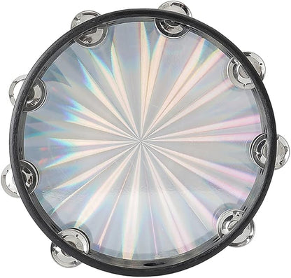 Musfunny Radiant Tambourine 10 inch for Adults 2-Row Jingles Bell Reflective Tambourines Hand Held Drum Musical Instrument for Kids Education KTV Party Church - 10 inch