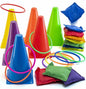 Prextex Multicolored 3-in-1 Yard Game Set - Ring Toss Game, Bean Bags, Cones - Outdoor Toys for Toddlers & Kids, Children's Indoor Play, Family Fun Carnival Games, Kids Party Cornhole Set, Lawn Games