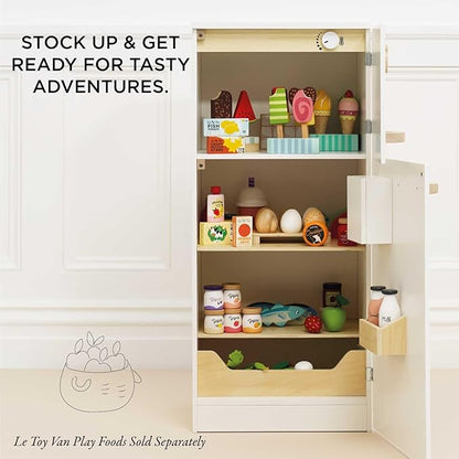 Le Toy Van – Wooden Stand Alone Fridge Freezer Set | Grand Free Standing Refrigerator & Freezer with Accessories Pretend Play Set – Suitable for 36+ Months
