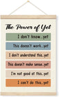 Inspirational Wall Decors - The Power of Yet, Therapy Office Decor, Growth Mindset Mental Health Poster, Canvas Wood Hanger for Wall, School Counselor Office Decor