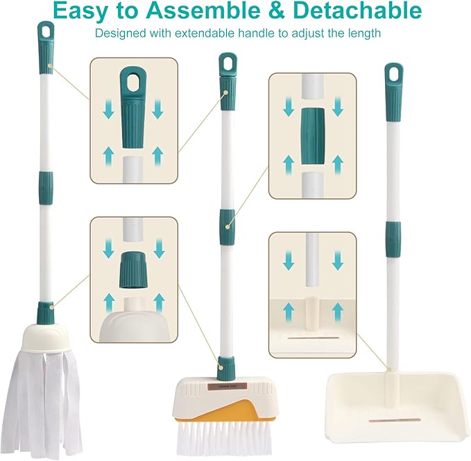 Joyfia Kids Cleaning Set 12 Piece, Toy Cleaning Set Includes Broom, Dustpan, Mop, Brush, Spray, Scraper, Bucket, Sponge and More, Pretend Play Housekeeping Kit for Toddlers Aged 3+
