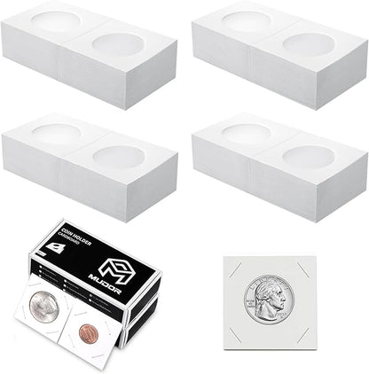 MUDOR 200 Pack Upgraded Premium Coin Flips for Quarter, Cardboard Coin Holder, Mylar Coin Flips 2x2, Paper Coin Holders
