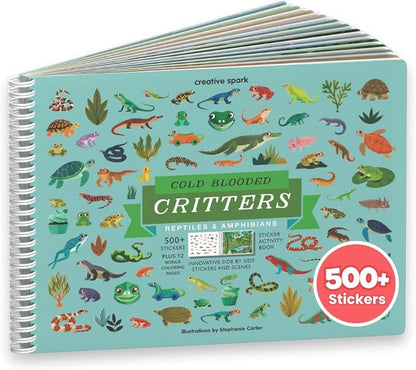 Cupkin Reptiles Sticker Book Activity for Kids, Toddler Airplane Travel Essentials, 500+ Frog Stickers for Kids + 12 Scenes + 12 Coloring Book Pages, Turtle Lover Gift, Crafts Ages 2-8