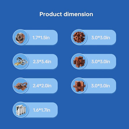 7 Pieces Cool Unlock Interlock Brain Teaser Puzzles Retro Wooden and Metal Puzzles IQ Logic Fun Puzzle Box Challenge Game