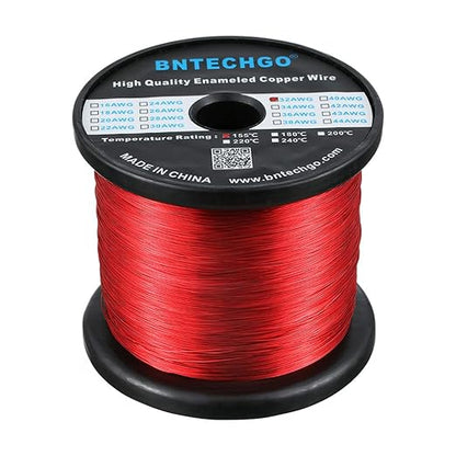BNTECHGO 32 AWG Magnet Wire - Enameled Copper Wire - Enameled Magnet Winding Wire - 3.0 lb - 0.0078" Diameter 1 Spool Coil Red Temperature Rating 155℃ Widely Used for Transformers Inductors