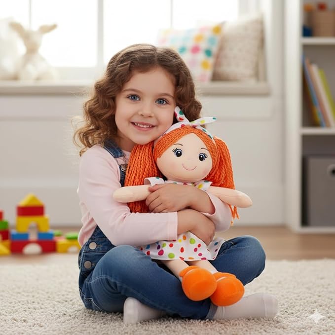 June Garden 23" Snuggle Cuties Bella - Soft Cuddly Plush Doll Gift for Girls - Huggable Rag Doll - Orange XL