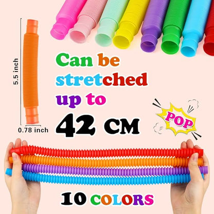 72Pack Pop Tubes, Fidget Sensory Toys Party Favors for Kids 4-8 8-12 Anxiety Stress Relief Toys Treasure Box Prizes Goodie Bag Stocking Stuffers Birthday for Toddlers Boys Girls