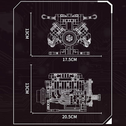 39007 V8 Engine Model Kit, Runnable, Build Your own STEM Visible Mini V8 Engine Model Kit with Lights, Adult and Adolescent Physics Science Experiment Building Block Set (715 Pcs)