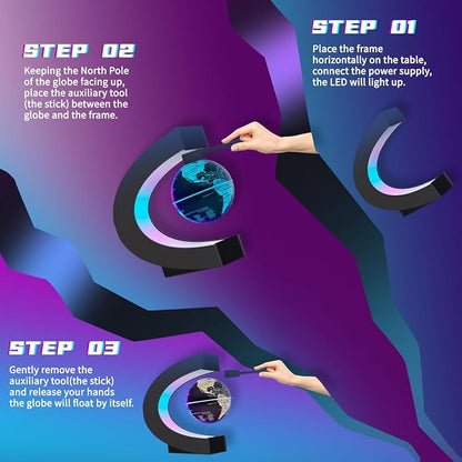 Magnetic Levitating Floating Globe with Multicolor LED Lights, Cool Gadgets C Frame Floating Globe for Office Home Desk Decor, Cool Tech Gift for Men Father Husbands Boys