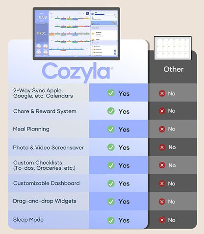 Cozyla Mate Digital Calendar+ 2: 24 Inch Wall Touch Screen Chore Chart Customize Dashboard Smart Electronic Calendar for Family Schedules Meal Planner Supports All Google Play Apps Wall Mount Black