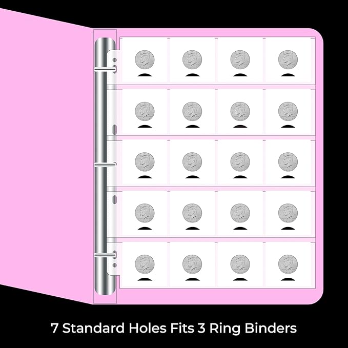 50-Sheets 20-Pocket Thumb-Cut Coin Pages - Coin Pocket Pages for 2 x 2 Inch Cardboard Coin Holders, Collecting Sleeves for Coin Flips, 1000 Pockets for Coin Binder, Coin Collection Storage Supplies