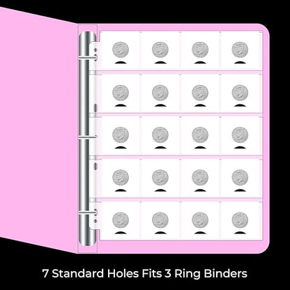 50-Sheets 20-Pocket Thumb-Cut Coin Pages - Coin Pocket Pages for 2 x 2 Inch Cardboard Coin Holders, Collecting Sleeves for Coin Flips, 1000 Pockets for Coin Binder, Coin Collection Storage Supplies
