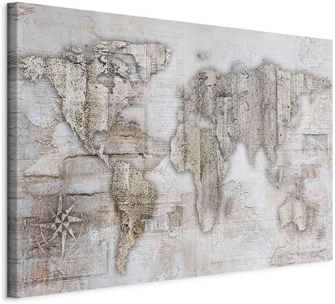 artgeist Canvas Wall Art World Map 35x24 in - 1pcs Home Decor Framed Stretched Picture Photo Painting Artwork Image - Continents Map Worldmap Abstract Retro k-A-0502-b-a