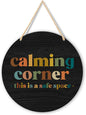 Calming Corner Hanging Wood Sign Plaque - Safe Space, Classroom Decor, School Counselor Office, Calm Down Corner Decorations, Boho Decor, 10x8 Round Black