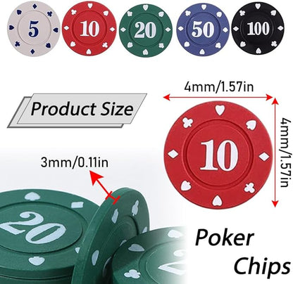 IXIGER 200Pcs Poker Chips, Poker Chips Set with Denominations for Card Board Game, Plastic Game Chips with Black Velvet Pouch Bag, Math Counting Chips,Game Night Party Supplies