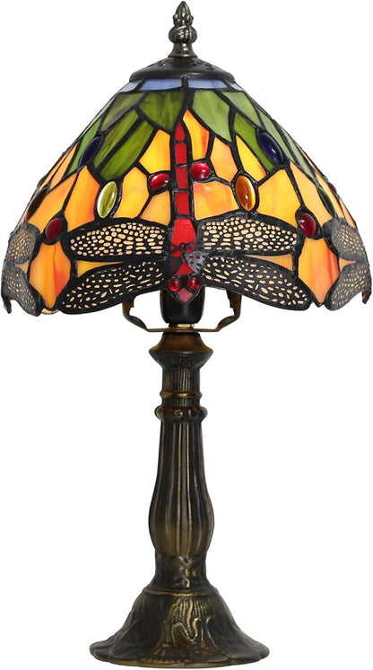 Tiffany Table lamp 8-inch Small Stained Glass lamp in a Vintage Dragonfly Pattern Style can be Used as a Decoration for The Living Room Bedside in The Bedroom or Desk