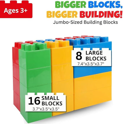 Liberty Imports 24 PCS Giant Building Blocks Starter Set for Toddlers, Plastic Large Building Blocks for Kids Creative Play, Big Stacking Bricks for Children, Kids (Primary Colors)