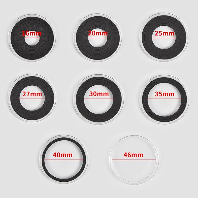 84 Pieces 46 mm Coin Capsules, with Foam Gasket and Plastic Storage Organizer Box, Coins Holder Collector Case for Coin Collection Supplies 7 Sizes (16/20/25/27/30/38/46mm) - Clear Case+Black Gasket