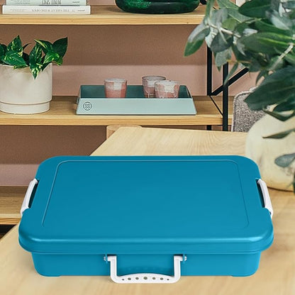 Madzee Plastic Activity Tray with lid for Slime, Beads, Sand and Sensory Toys – 15 Inches (Teal)
