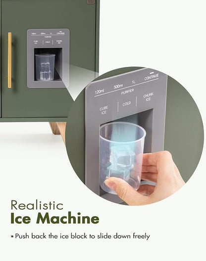 ROBOTIME Play Kitchen with Pretend Ice Cube Dispenser for Toddler, Wooden Kids Kitchen Play Set, Toy Kitchen Set for Kids Age 3 4 5 6 7 (Vintage Green)