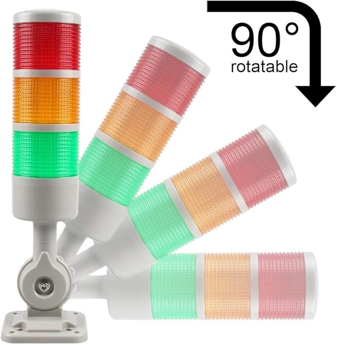 Industrial Warning Light, CNC Machine Warning Light with Rotating Base, 3-Stage Signal Column with Continuous/Flashing Light, Red Yellow Green Signal Light 110 V 220 V (Without Buzzer)