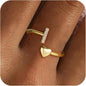 Gold Initial Rings for Women Girls, Dainty 14K Gold Plated Adjustable Initial Rings Cute Heart Zirconia Ring for Women Teen Girl Gifts