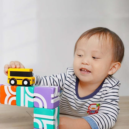 QBI Magnetic Blocks STEM Toys for Toddlers Aged 1+ Year Old Boys & Girls｜3D Colorful Magnetic Building Blocks with School Bus｜Magnet Block for Kids｜Educational & Montessori Preschool Kids Toy (13PCS)