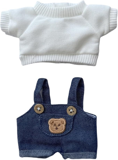 17cm Doll Clothes Set (No Doll), 2 Pieces Dress Overalls Outfit Set for 6.7inch Dolls Suit, Cute Fashion Clothes Accessories for 1st/2nd/3rd Gen Dolls Play & Display