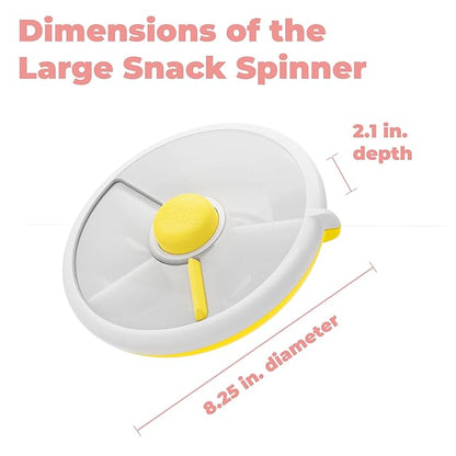 GoBe Kids Large Snack Spinner Slide Bundle with Hand Strap and Sticker Sheet - Reusable Snack Container with 4 Compartment Dispenser and Lid | BPA/PVC Free | Dishwasher Safe | No Spill - Taro Purple
