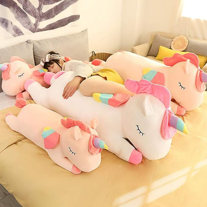 Unicorn Plush Hugging Pillow, Big Unicorn Stuffed Animal Body Pillow Toy Gifts for Kids, Valentine, Christmas (White, 39.3 in)