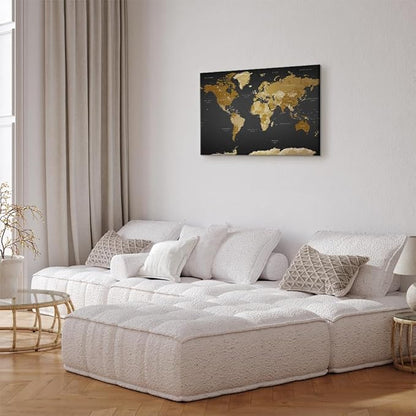 artgeist Acoustic Canvas Wall Art Print World Map 35x24 in - 1pcs Picture with Acoustic Foam Sound Print Artwork Room Acoustics Soundproofing World Travel Map k-A-0104-b-c