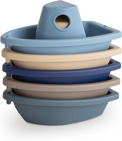 mushie Stackable Bath Boats Toy (Ocean) | Floating Bathtub Toys for Baby & Toddler, Set of 5 | Made in Denmark