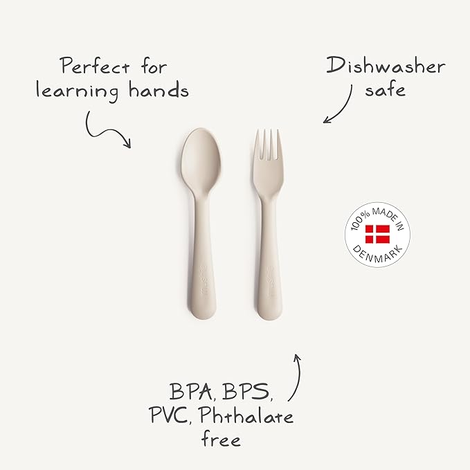 mushie Flatware Fork and Spoon Set for Toddlers | Made in Denmark (Powder Blue)