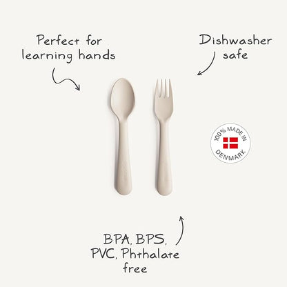 mushie Flatware Fork and Spoon Set for Toddlers | Made in Denmark (Vanilla)