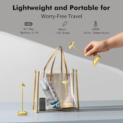 3 Pack 8.26in Gold Small Cordless Table Lamps Rechargeable, Battery Operated Mini Lamp, Small Lamp Touch Portable Table Lights, LED Night Light for Bedside/Dining/Bar/Outdoor (Gold-A)
