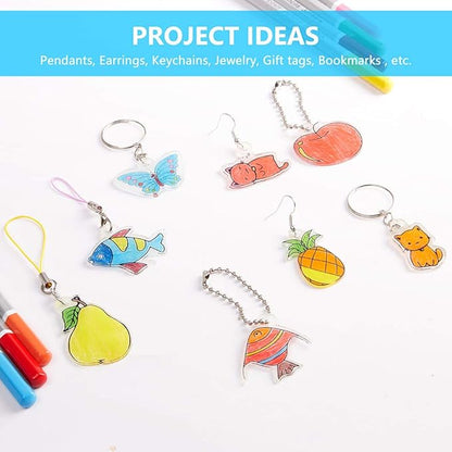 Shrink Art Kit - 166 Pcs with 10 Pcs Shrink Film Paper, 8 Pcs Patterned Shrinky Plastic Paper, Hole Punch, Keychains & Pencils for Crafts and DIY Keychains
