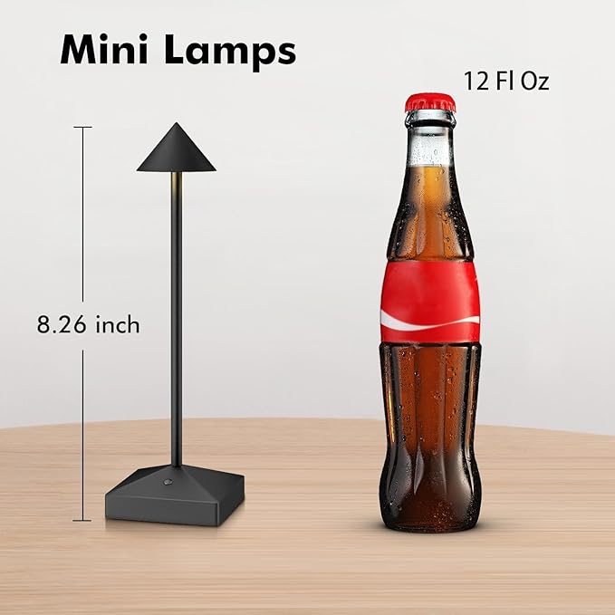 3 Pack 8.26in Black Small Cordless Table Lamps Rechargeable, Battery Operated Mini Lamp, Small Lamp Touch Portable Table Lights, LED Night Light for Bedside/Dining/Bar/Outdoor (Black-A)