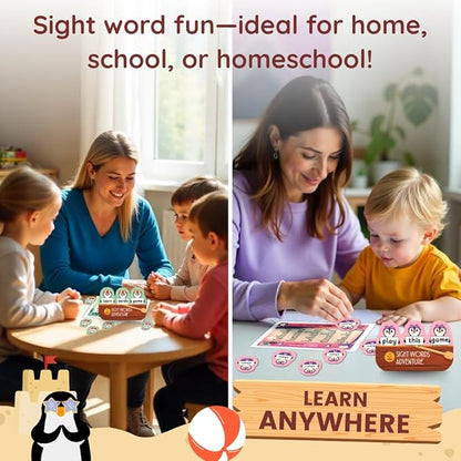 Sight Words Adventure Game | 300 High-Frequency Words for Pre-K to Grade 2 | Sight Word Flash Cards | Preschool Learning Activities | Classroom Must Haves | Kids Ages 3–6 | Up to 4 Players