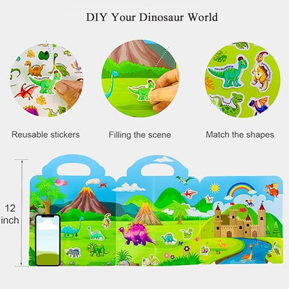 Reusable Sticker Book, Dinosaur Stickers Educational Learning Toys Travel Stickers Activity Books for Toddler Girls Boys Age 3+ Birthday Gifts