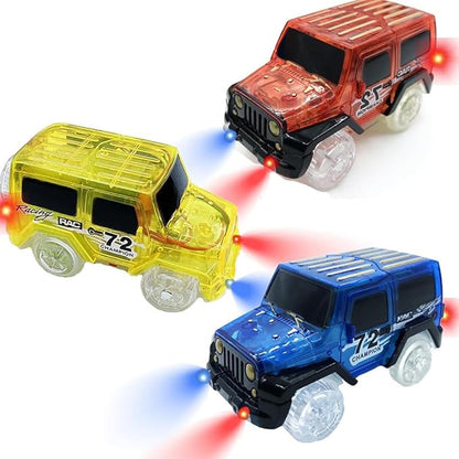Tracks Cars Replacement with LED Light Glow Car Toys, Glow in The Dark, Race Cars Track Compatible with Car Tracks Toys for Kids for Boy Girl Age 3-12 Years Old(3PCS)