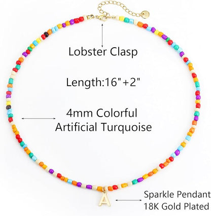 Colorful Initial Necklaces for Girls Women - Cute Beaded Choker Initial Necklace Teen Girl Gifts Trendy Stuff, Bohemian Letter Necklace Personalized Gifts for Girls Women Jewelry