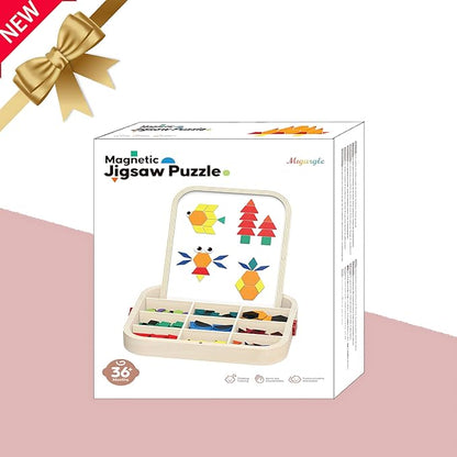 288 PCS Wooden Magnetic Pattern Blocks Set – Montessori Tangram Puzzle with Pattern Cards & Storage Bag | Preschool Montessori Brain Teaser, STEM Gift for 3-8 Years Old Toddler Kids