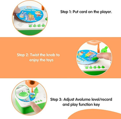 Kids Phonograph Toddler Record Player， with 96 Learning Cards, Early Education Machine Record Player Music Box Storyteller pop Speakers, Gift for Boys and Girls