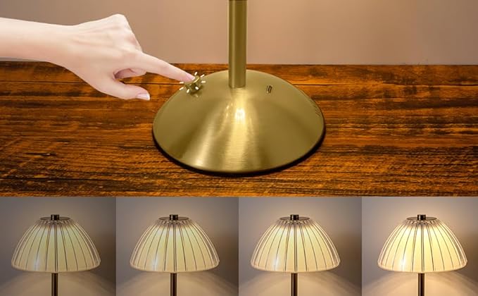Portable Battery Operated LED Table Lamp with Touch Sensor, Gold Cordless Brass Rechargeable Lamp, Bedside/Night Light/Restaurant Table/Outdoor/Coffee/Bar (Mushroom Lamp)