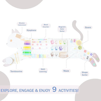 Cat Activity Wall Busy Board Panels, Toddler Learning Activity Center, Montessori Sensory Activity Board, Educational Toys for Children’s Playroom & Daycare