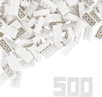 500 Piece Bulk 2x4 Building Bricks, Compatible with Lego, Flat White Bricks