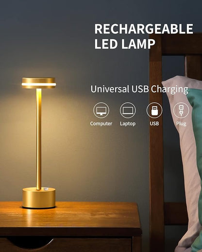 PUSU Table Lamps with Touch Control,Cordless Battery Operated Led Desk Lamp,3-Level Brightness Portable Table Lamp,for Living Room Office Bedroom Dormitory Restaurant Camping.